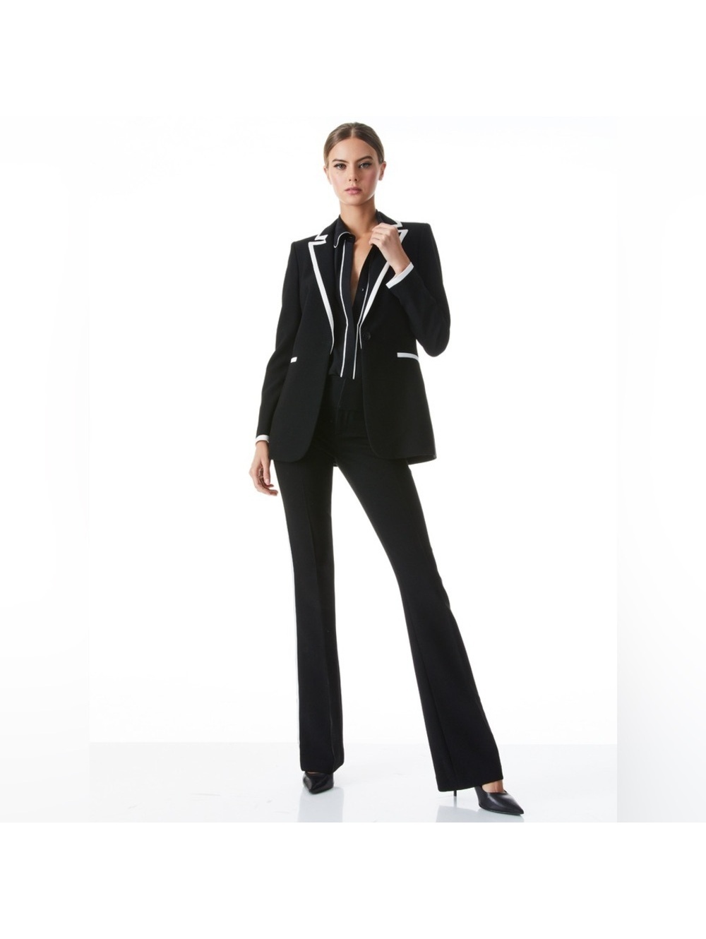 Alice + Olivia Breann Long Fitted Blazer with Piping, Black Size 4, New w/Tag - Picture 5 of 16
